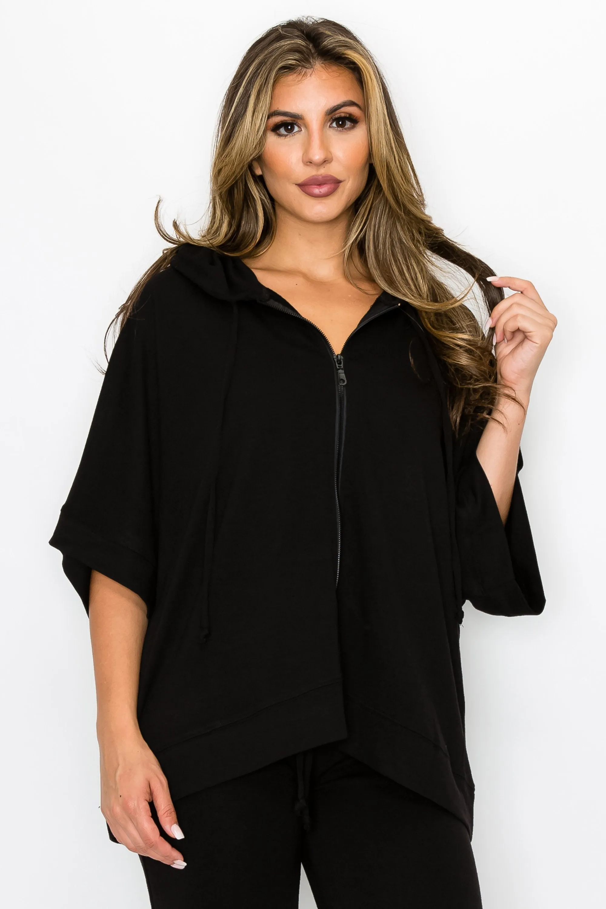 Oversized Short Sleeve Zip Up Hoodie