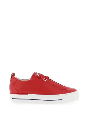 Paul Green Leather Elastic Lace Platform Trainers, Red