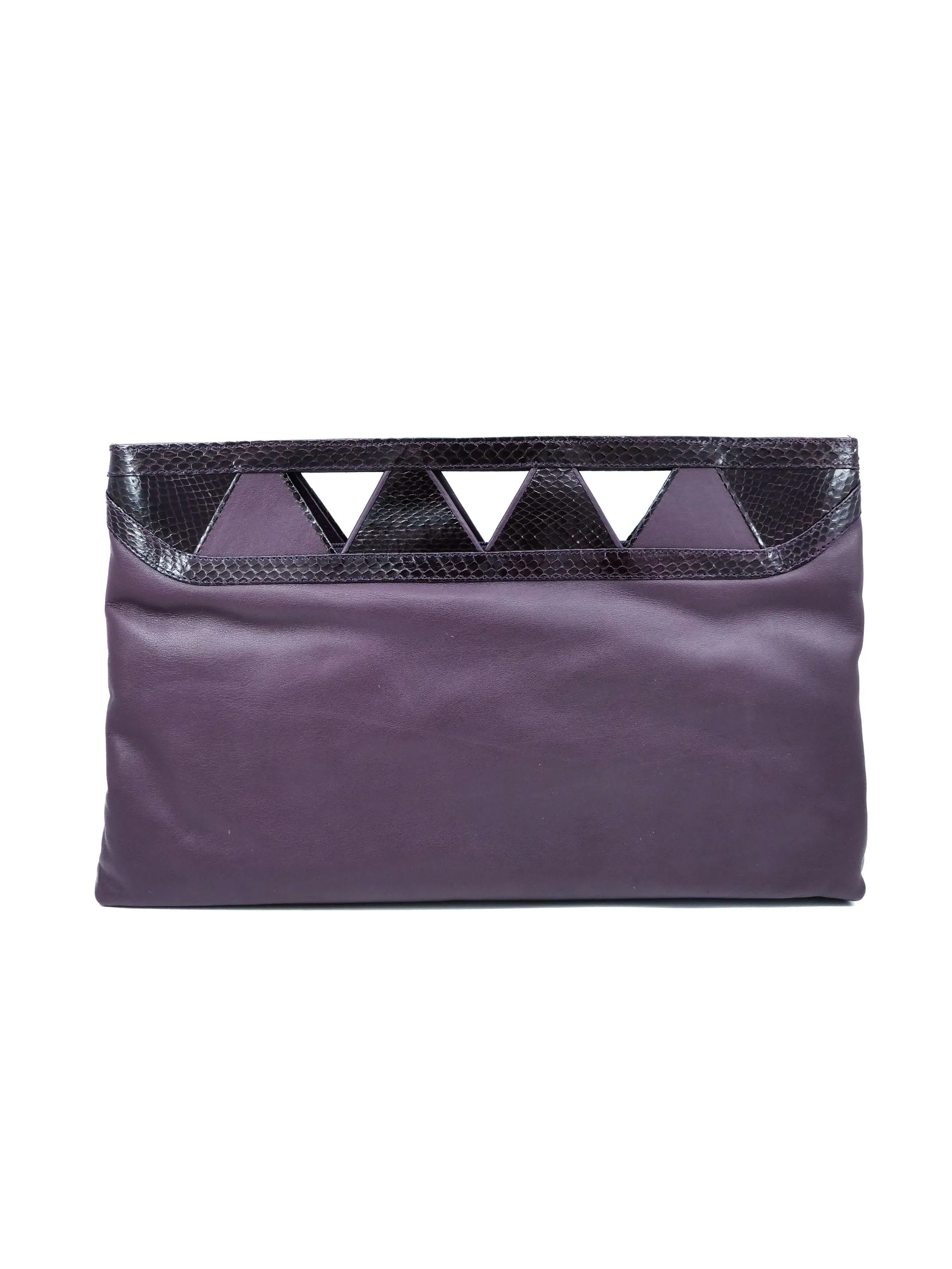 Plum Snakeskin Trimmed Cutout Clutch