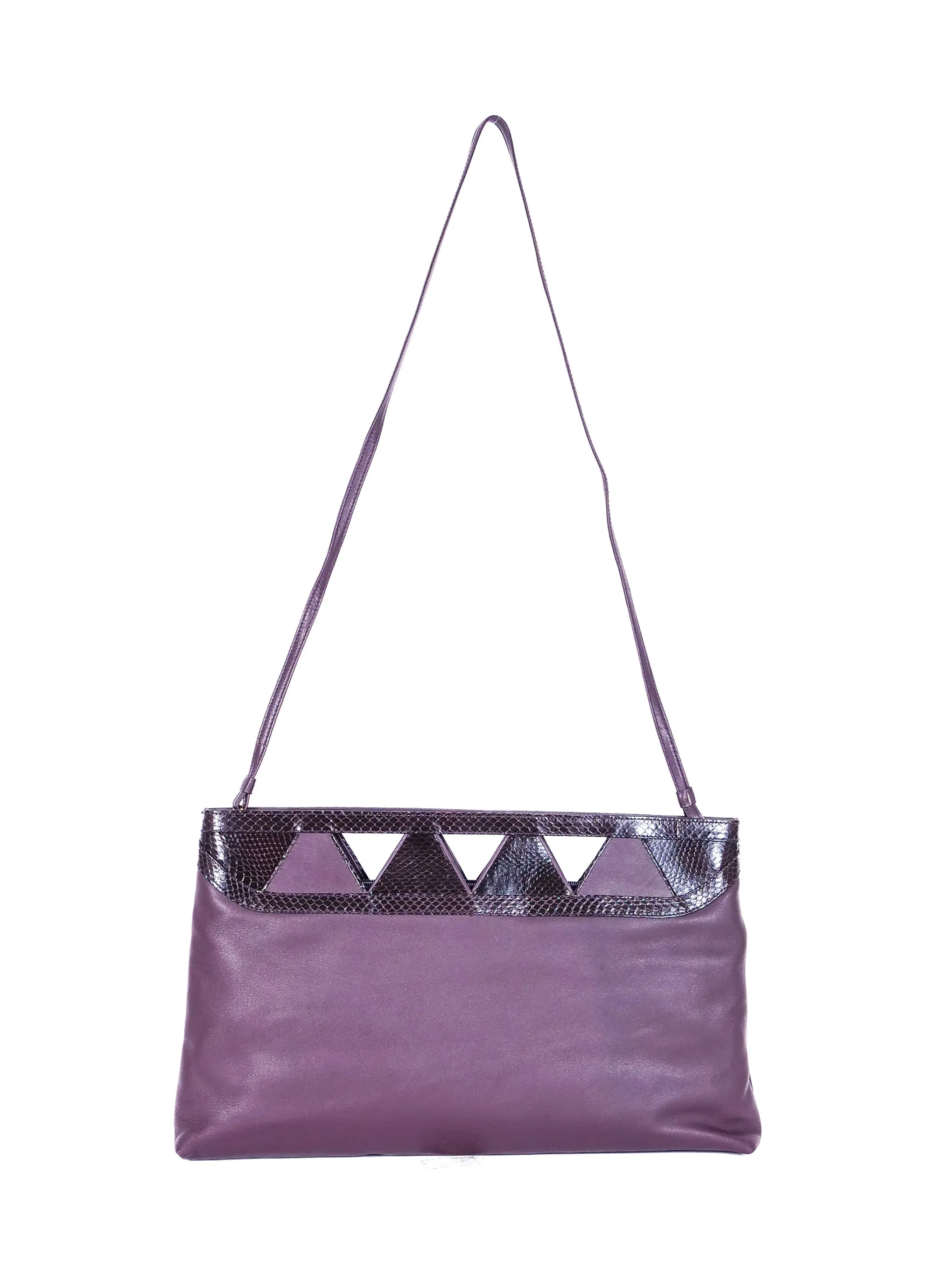 Plum Snakeskin Trimmed Cutout Clutch