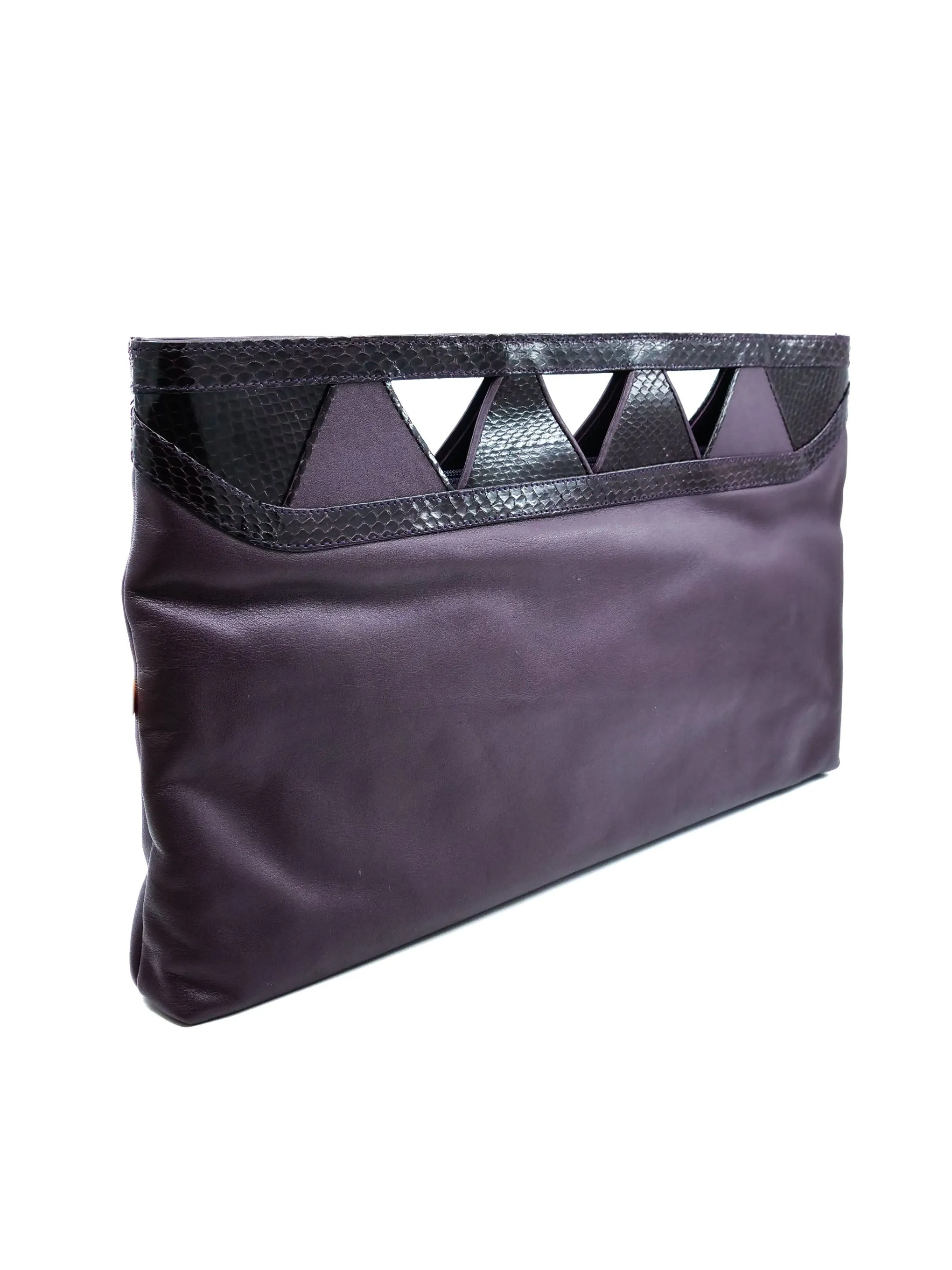 Plum Snakeskin Trimmed Cutout Clutch