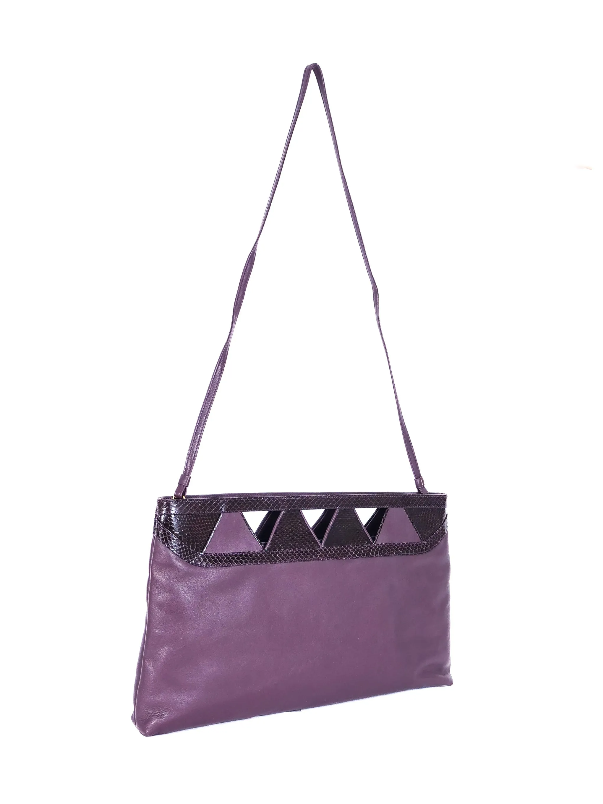 Plum Snakeskin Trimmed Cutout Clutch