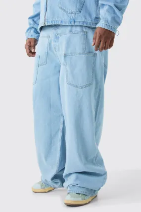 Plus Baggy Rigid Tape Acid Wash Jeans