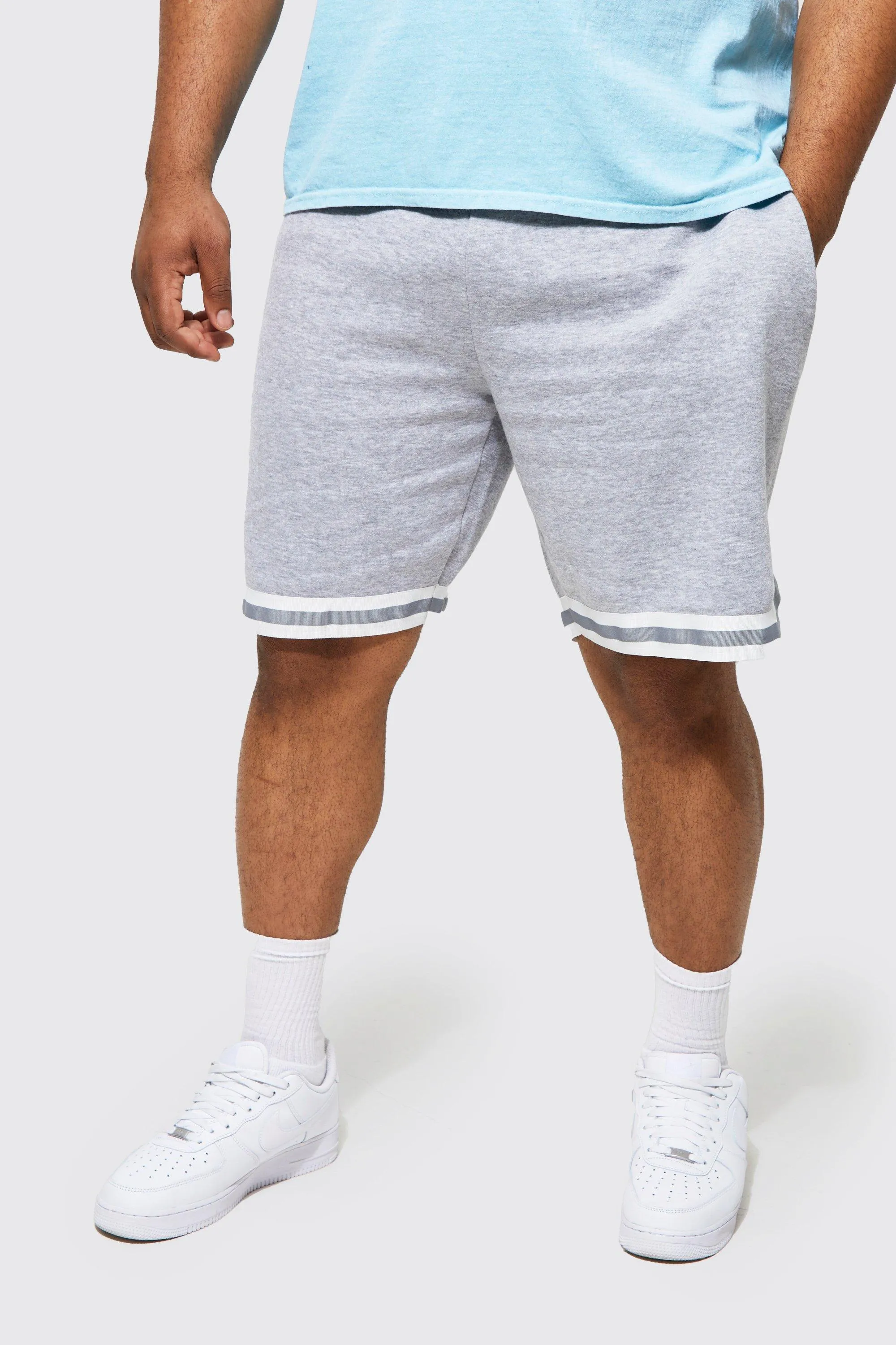 Plus Basketball Jersey Short With Tape | boohooMAN UK