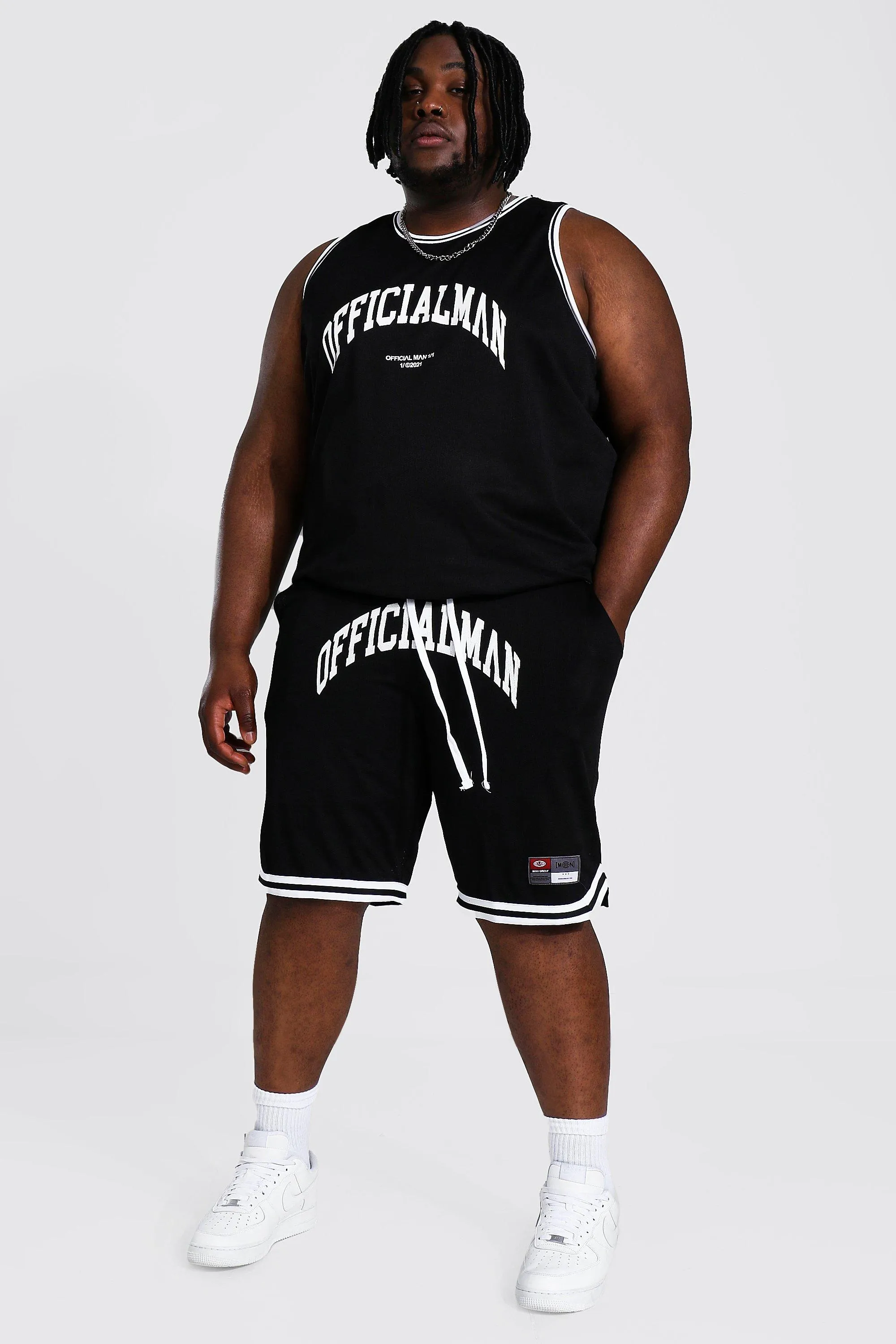 Plus Man Official Print Mesh Basketball Set | boohooMAN UK