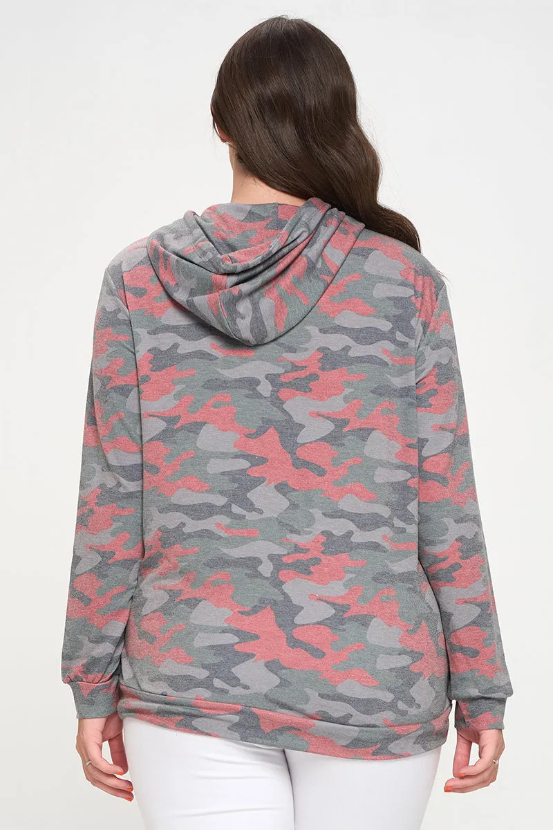 Plus Size Camouflage Ops Washed Pocket Hoodie