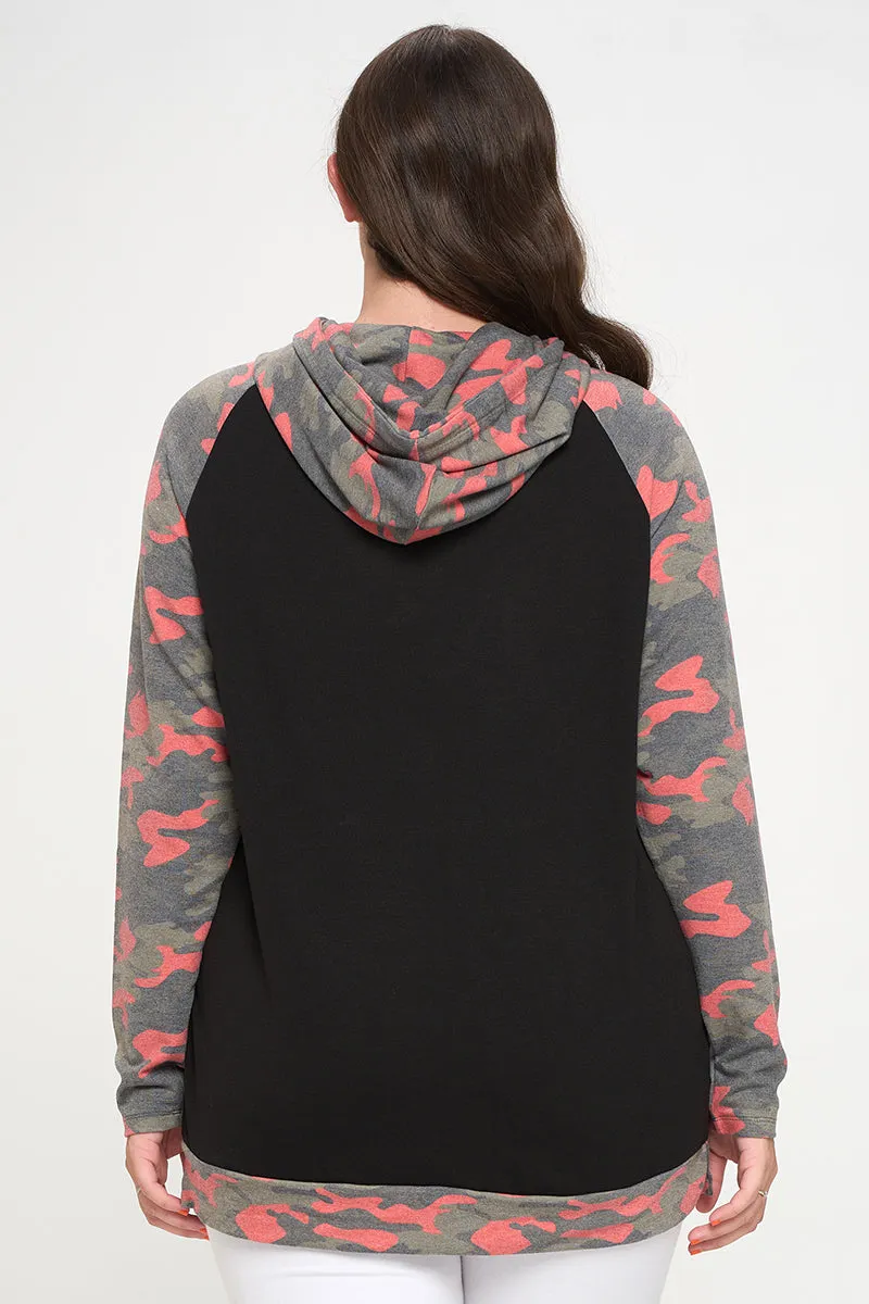 Plus Size Reignite Camo Long Sleeve Pocket Hoodie