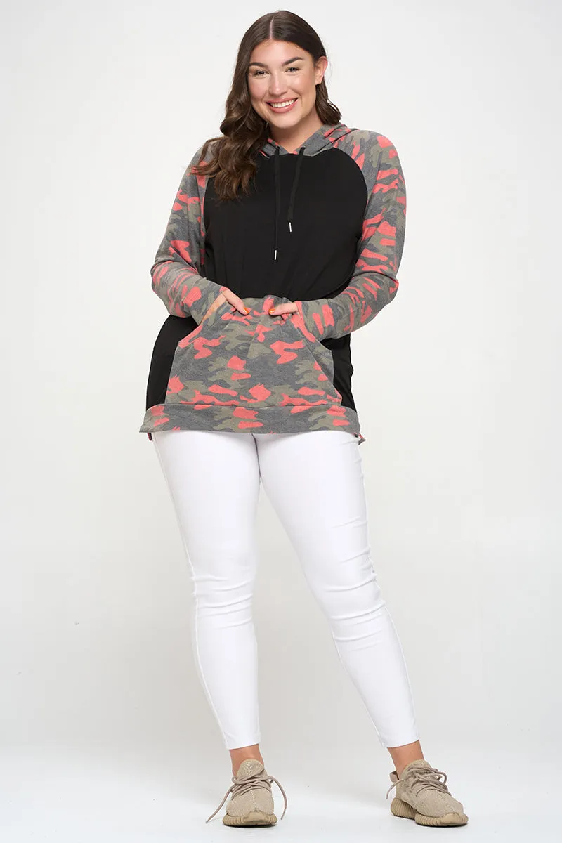 Plus Size Reignite Camo Long Sleeve Pocket Hoodie