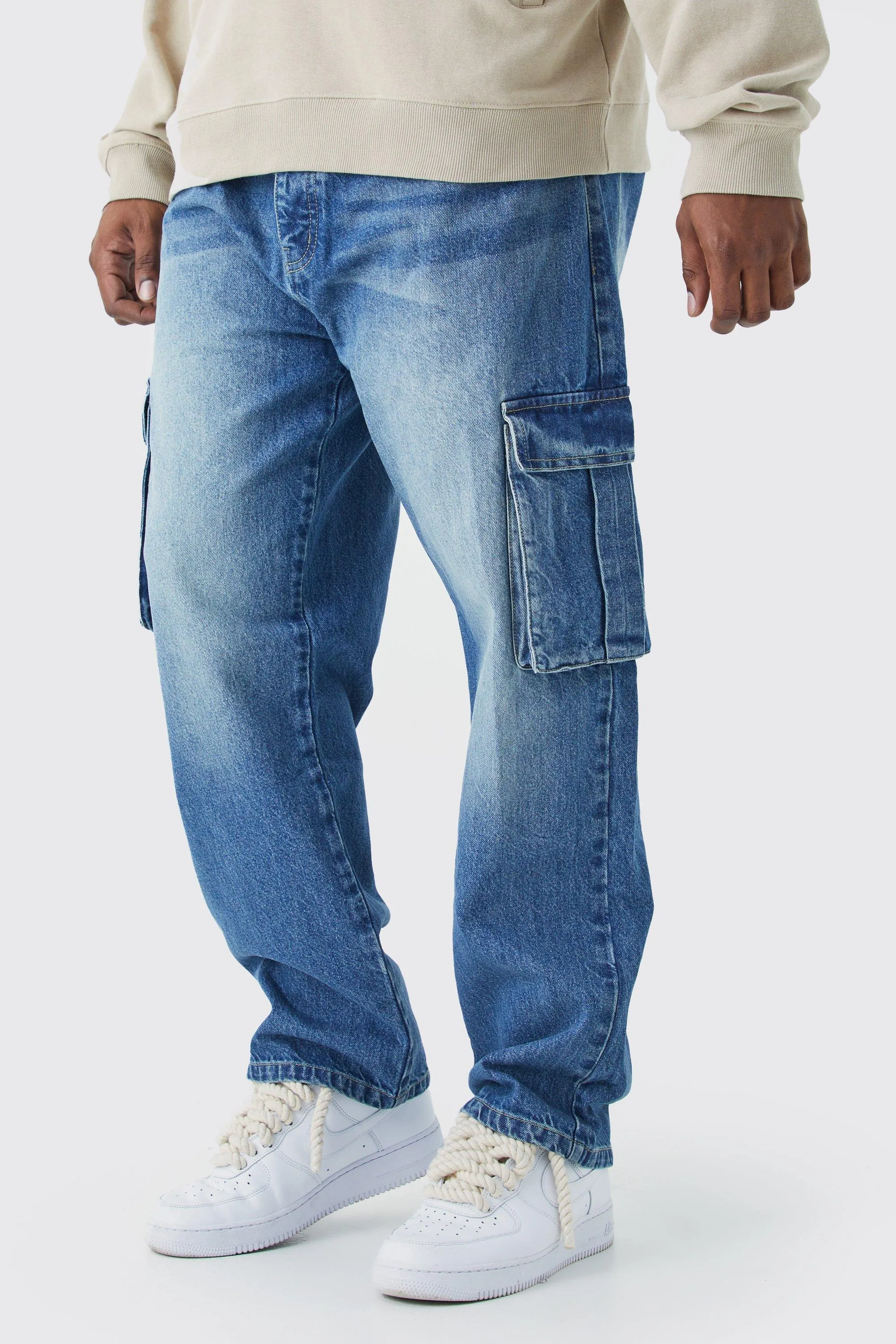 Plus Straight Rigid Cargo Jeans