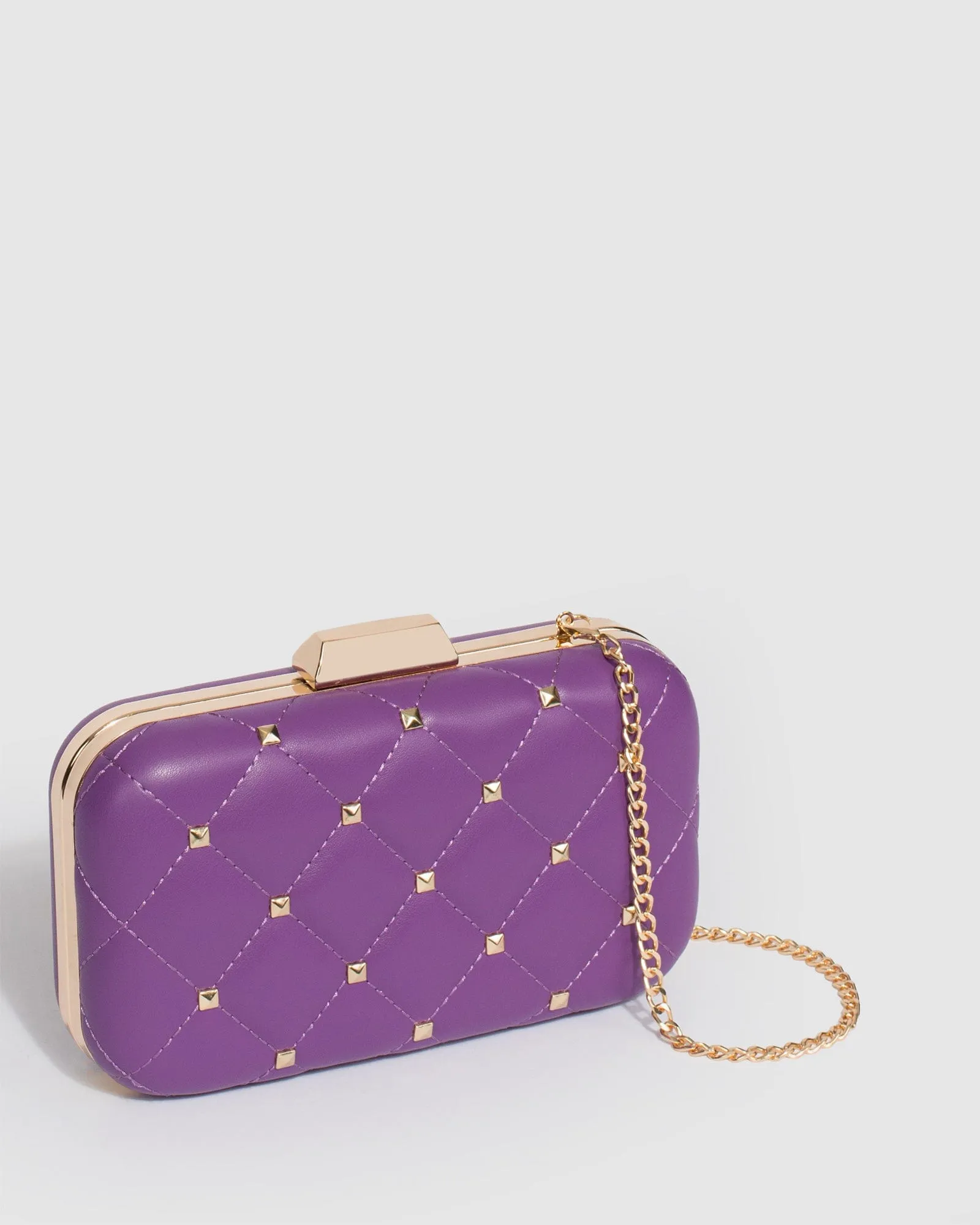 Purple Sahar Stud Clutch Bag