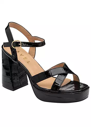 Ravel Black Croc Farran Platform Sandals | Grattan