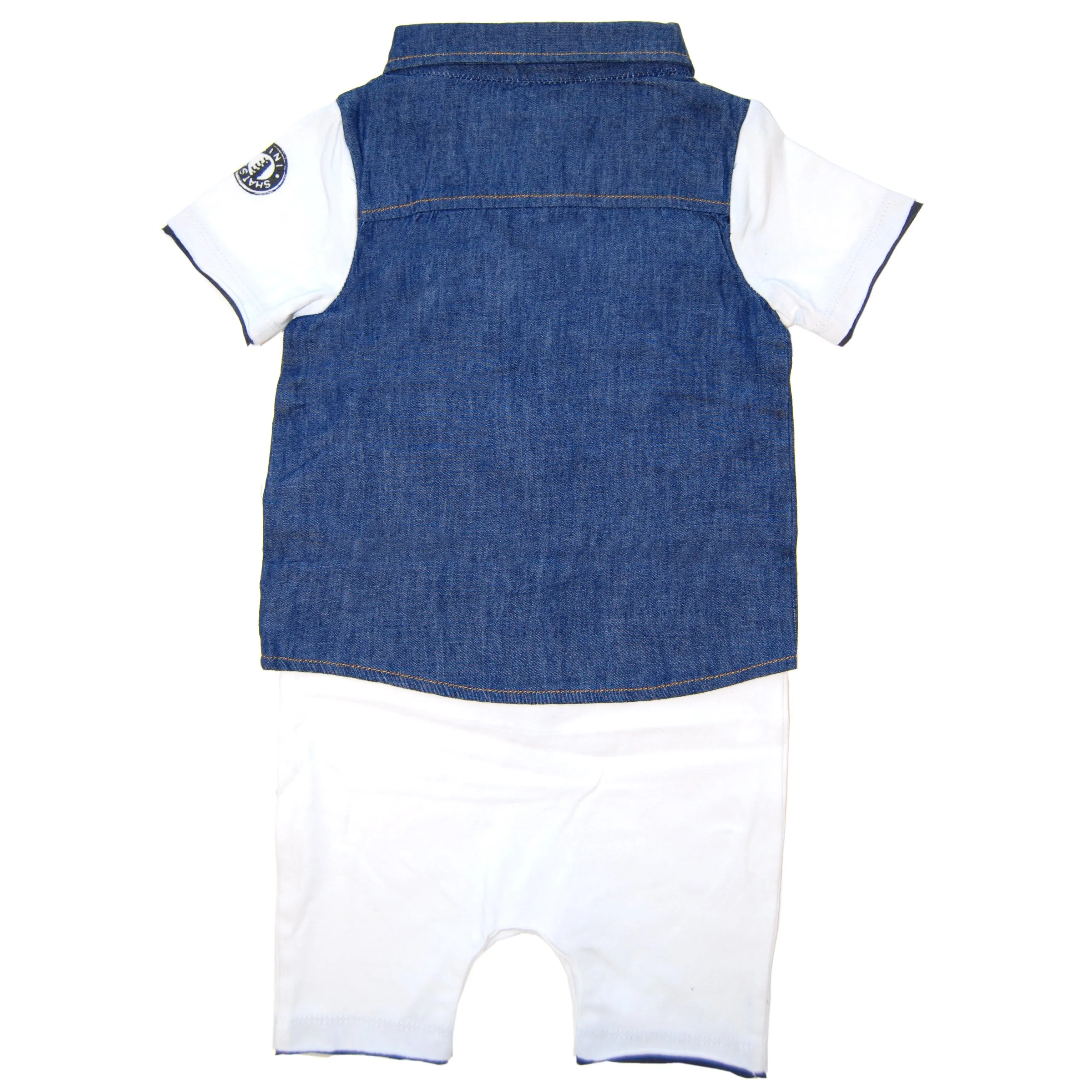 Real Denim Vest Scribble Tie Romper by: Mini Shatsu