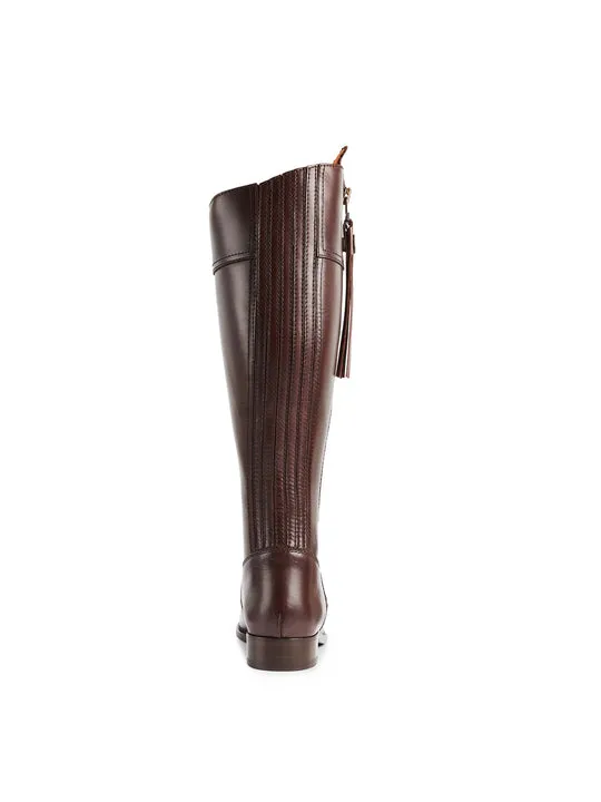 Regina mahogany leather Flat Knee-high Boots        - Sporting Fit