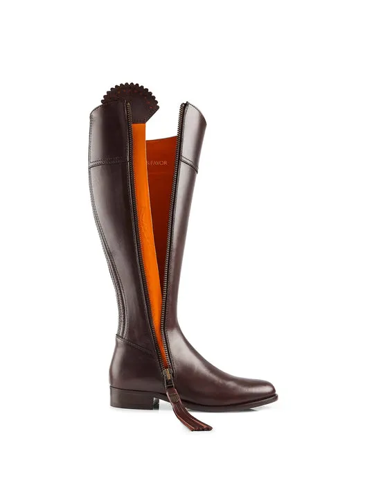 Regina mahogany leather Flat Knee-high Boots        - Sporting Fit