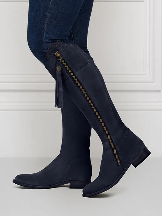 Regina navy Flat Knee-high Boots        - Sporting Fit