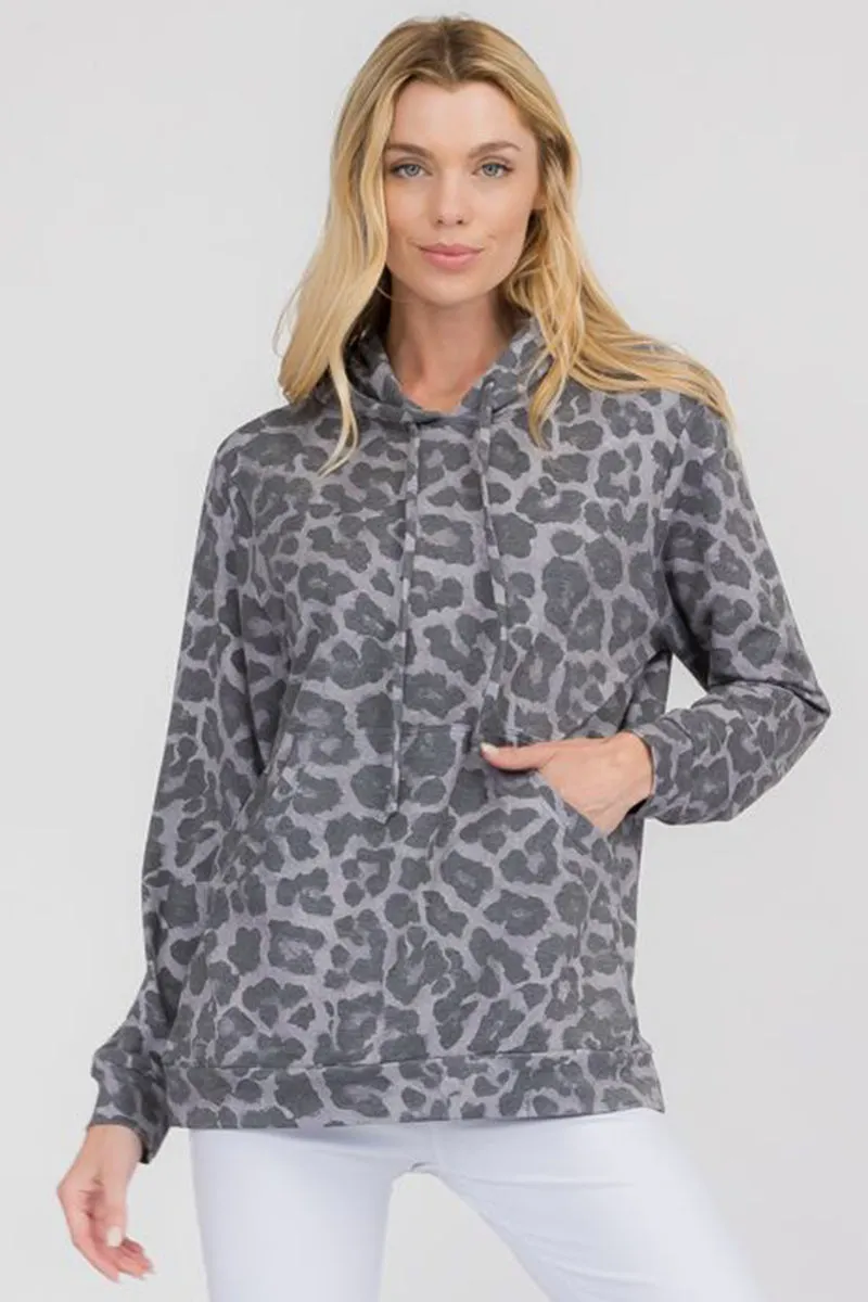 Relaxed Snow Leopard Pocket Hoodie