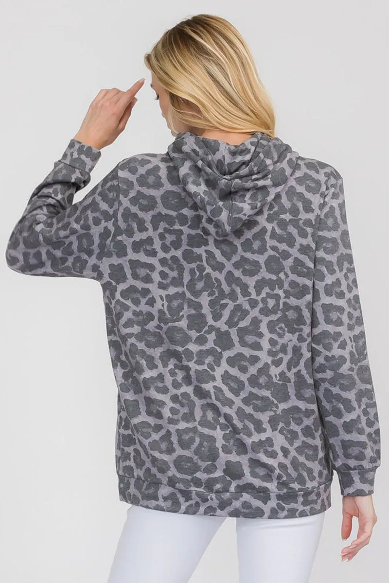 Relaxed Snow Leopard Pocket Hoodie