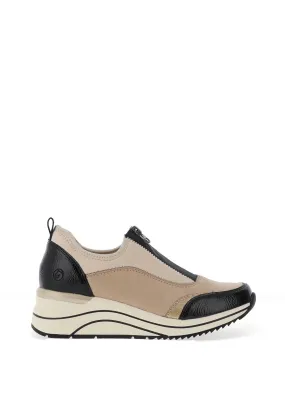 Remonte Zip Detail Wedge Trainers, Neutral and Black