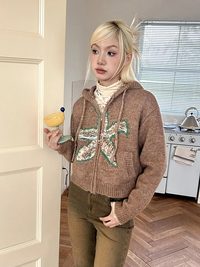 Retro Hoodie Knit Damage Cardigan