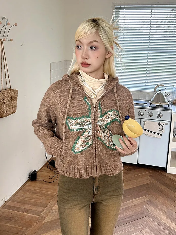 Retro Hoodie Knit Damage Cardigan