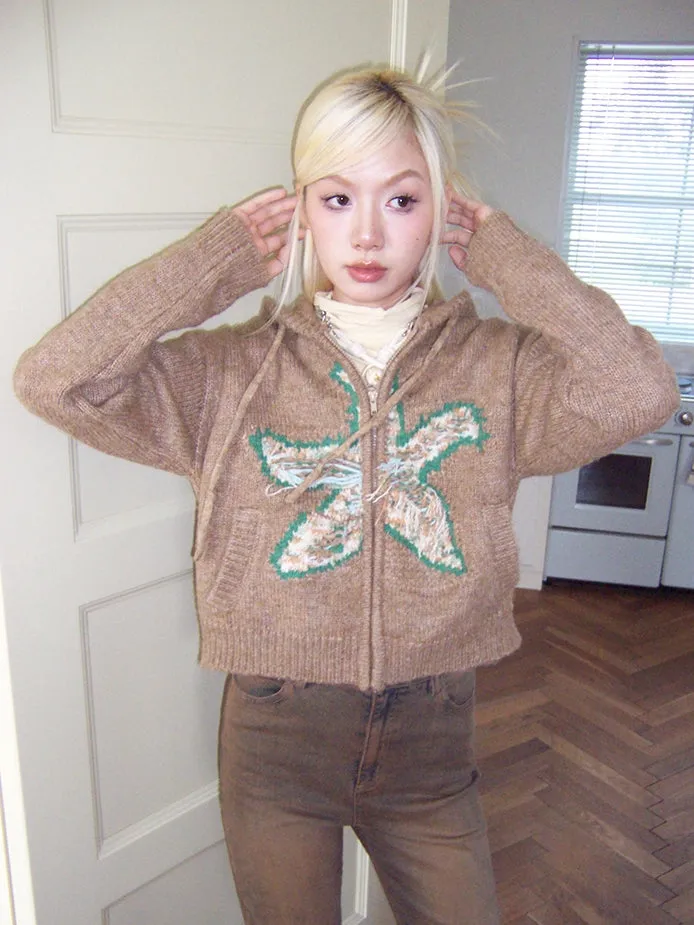 Retro Hoodie Knit Damage Cardigan