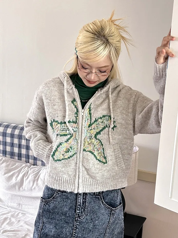 Retro Hoodie Knit Damage Cardigan