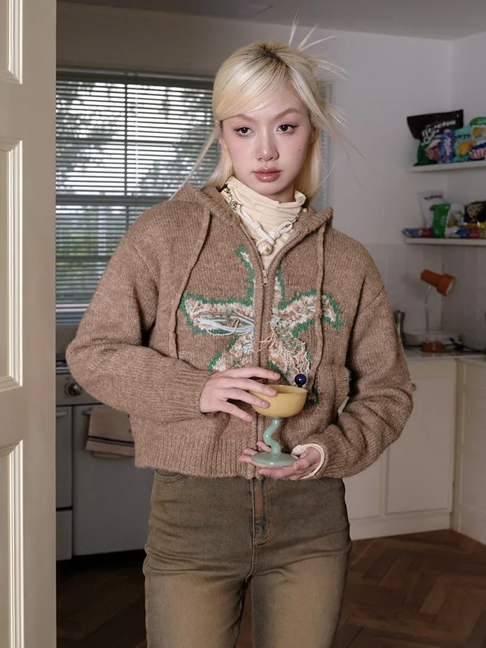 Retro Hoodie Knit Damage Cardigan