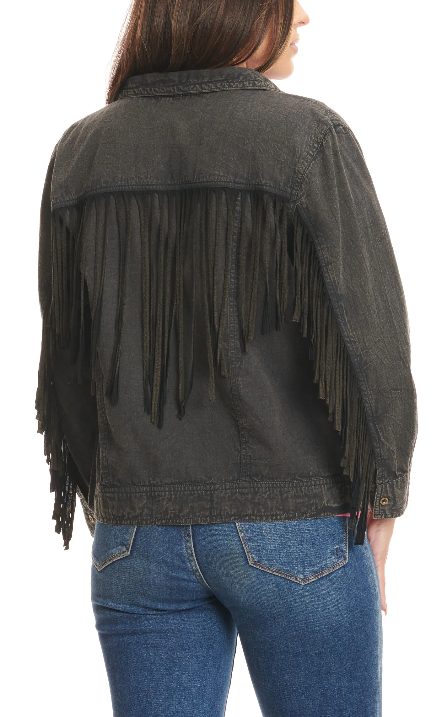 Rockin' C Women's Washed Black Fringed Long Sleeve Jacket