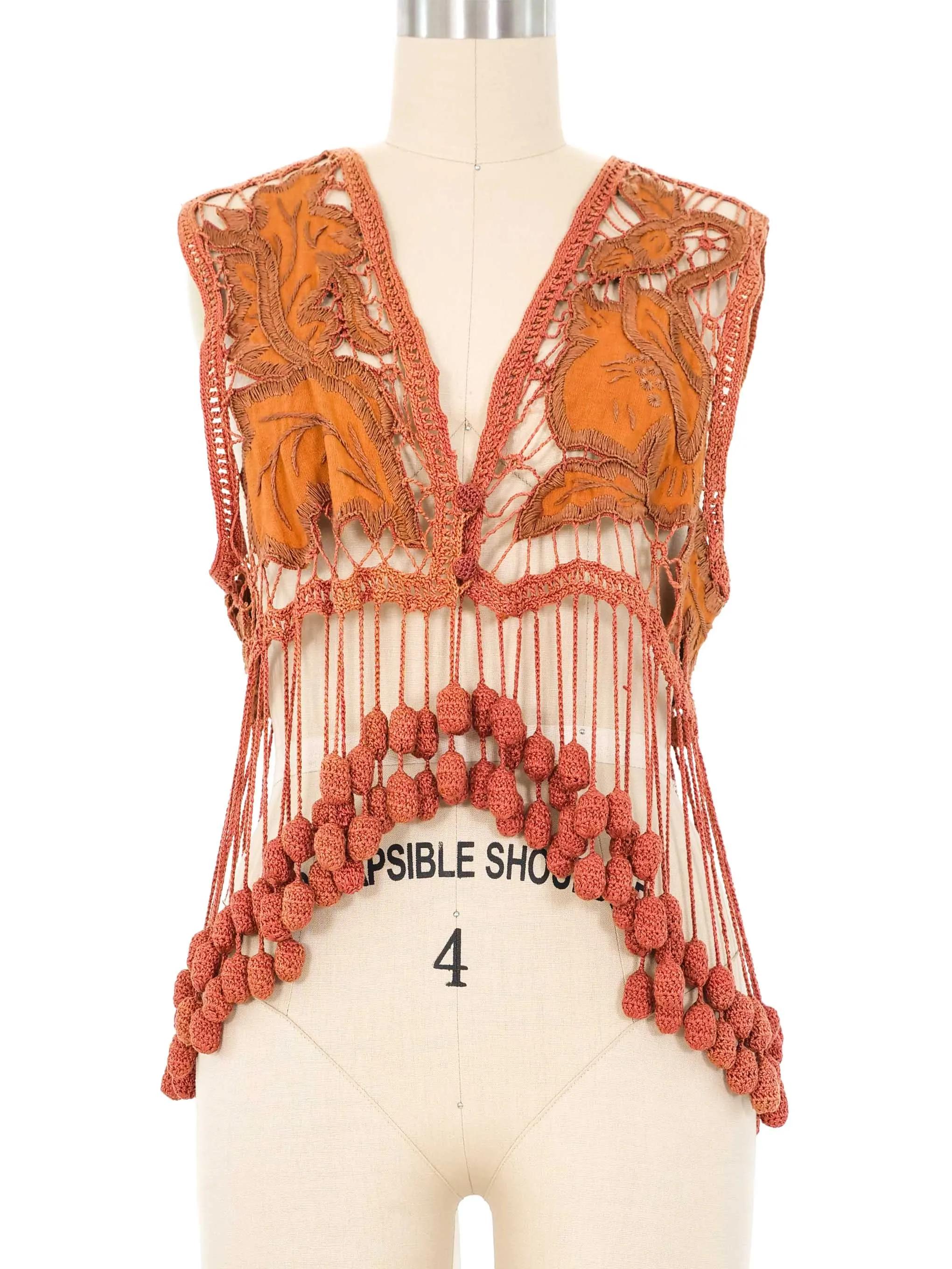 Romeo Gigli Fringe Crochet Vest