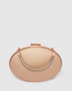 Rose Gold Carmen Crystal Handle Clutch Bag