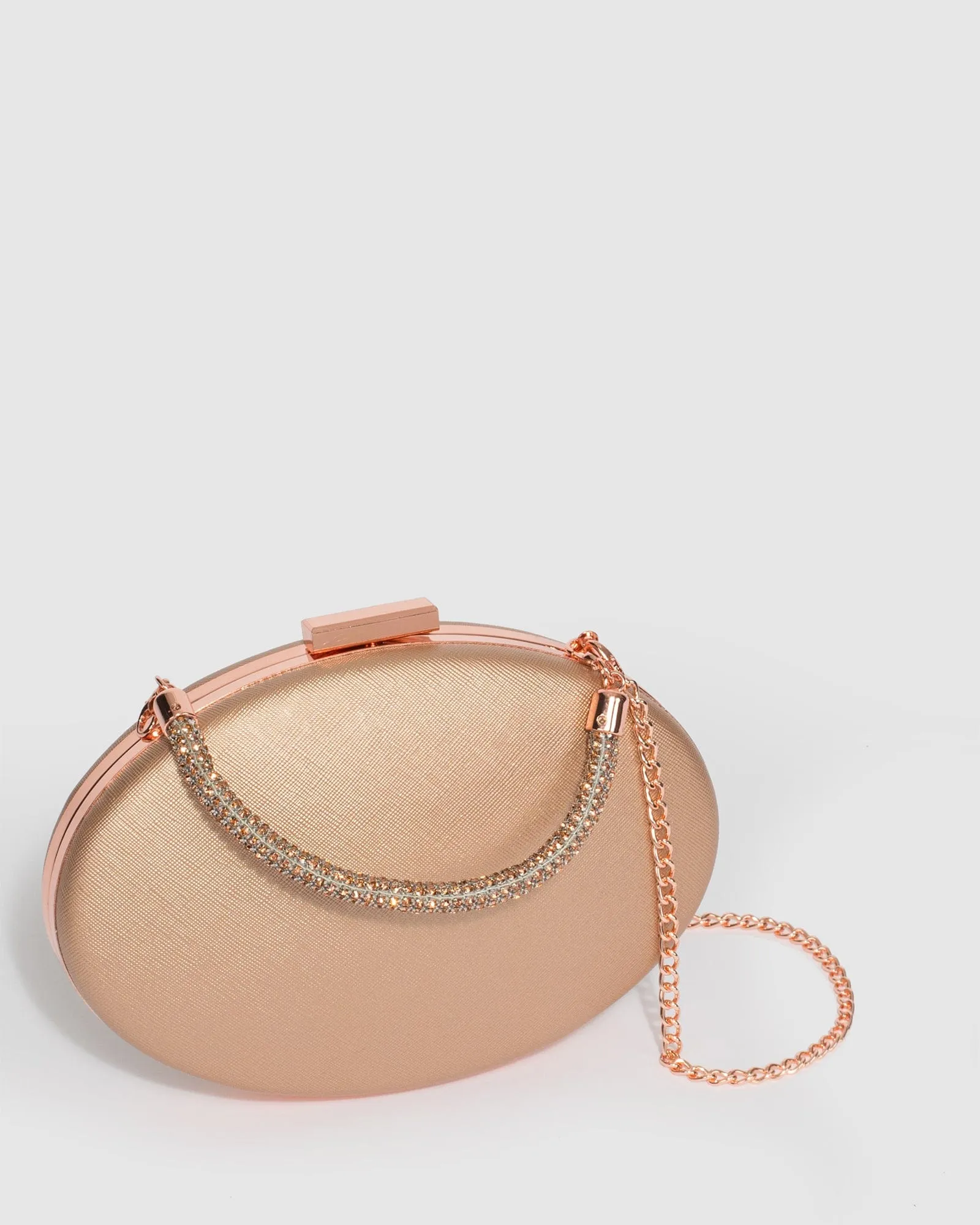 Rose Gold Carmen Crystal Handle Clutch Bag