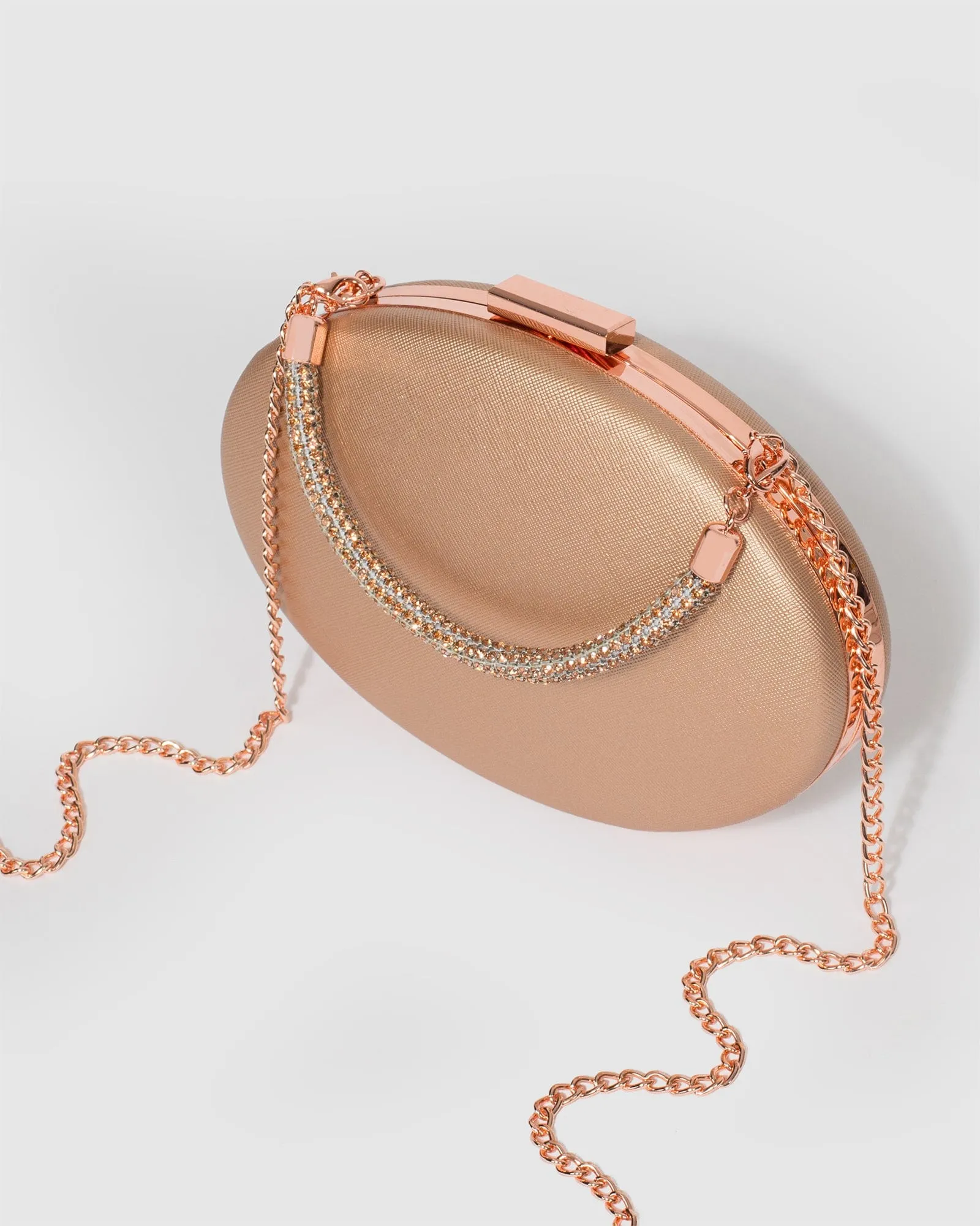 Rose Gold Carmen Crystal Handle Clutch Bag