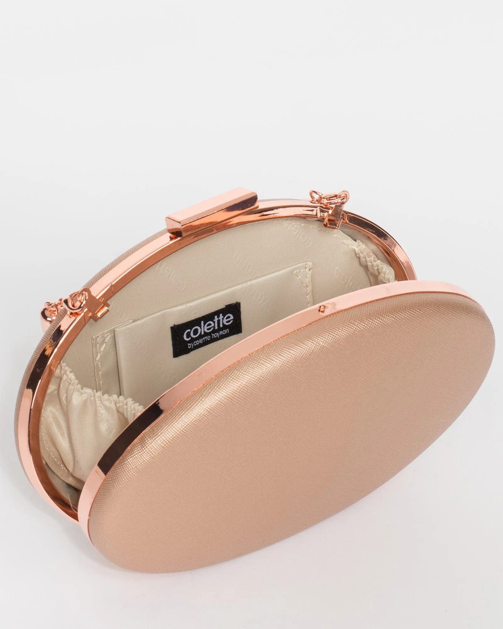 Rose Gold Carmen Crystal Handle Clutch Bag