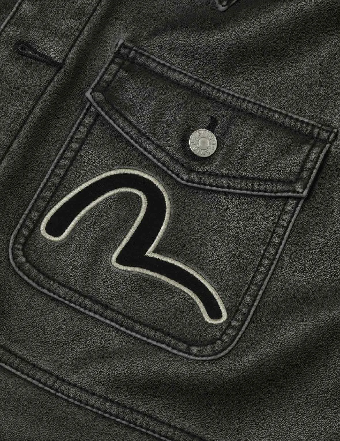 Seagull Print and Embossed Logo Regular Fit Vegan Leather Jacket