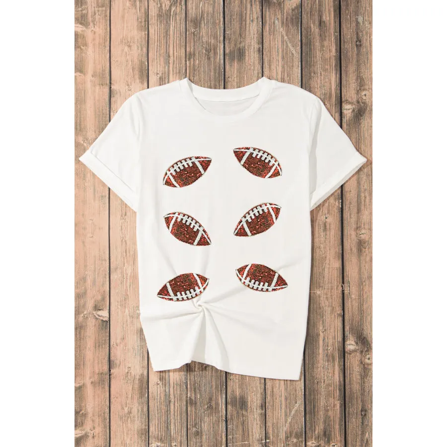 Sequin Football Round Neck Short Sleeve T-Shirt