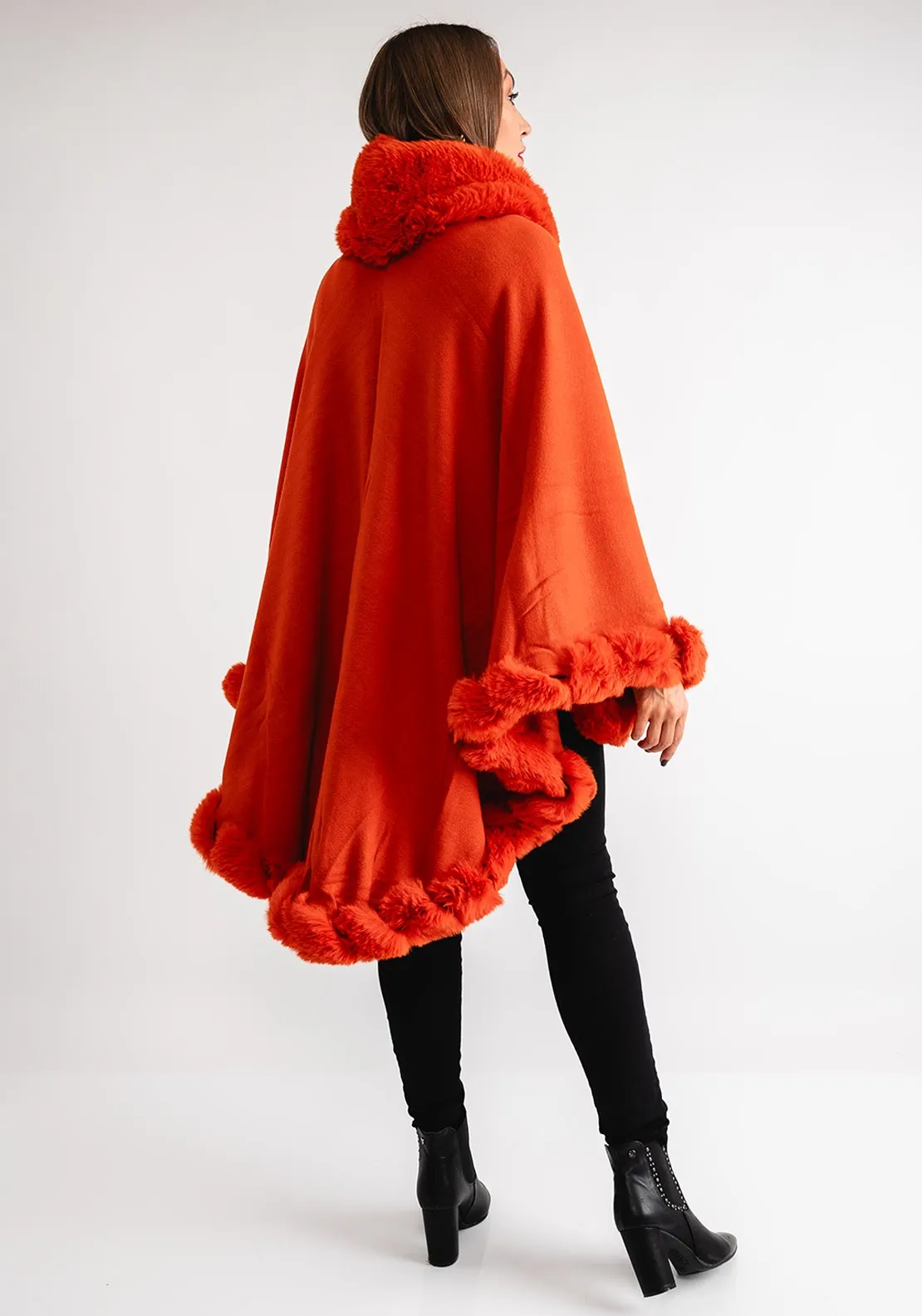 Serafina Collection Faux Fur One Size Poncho, Orange