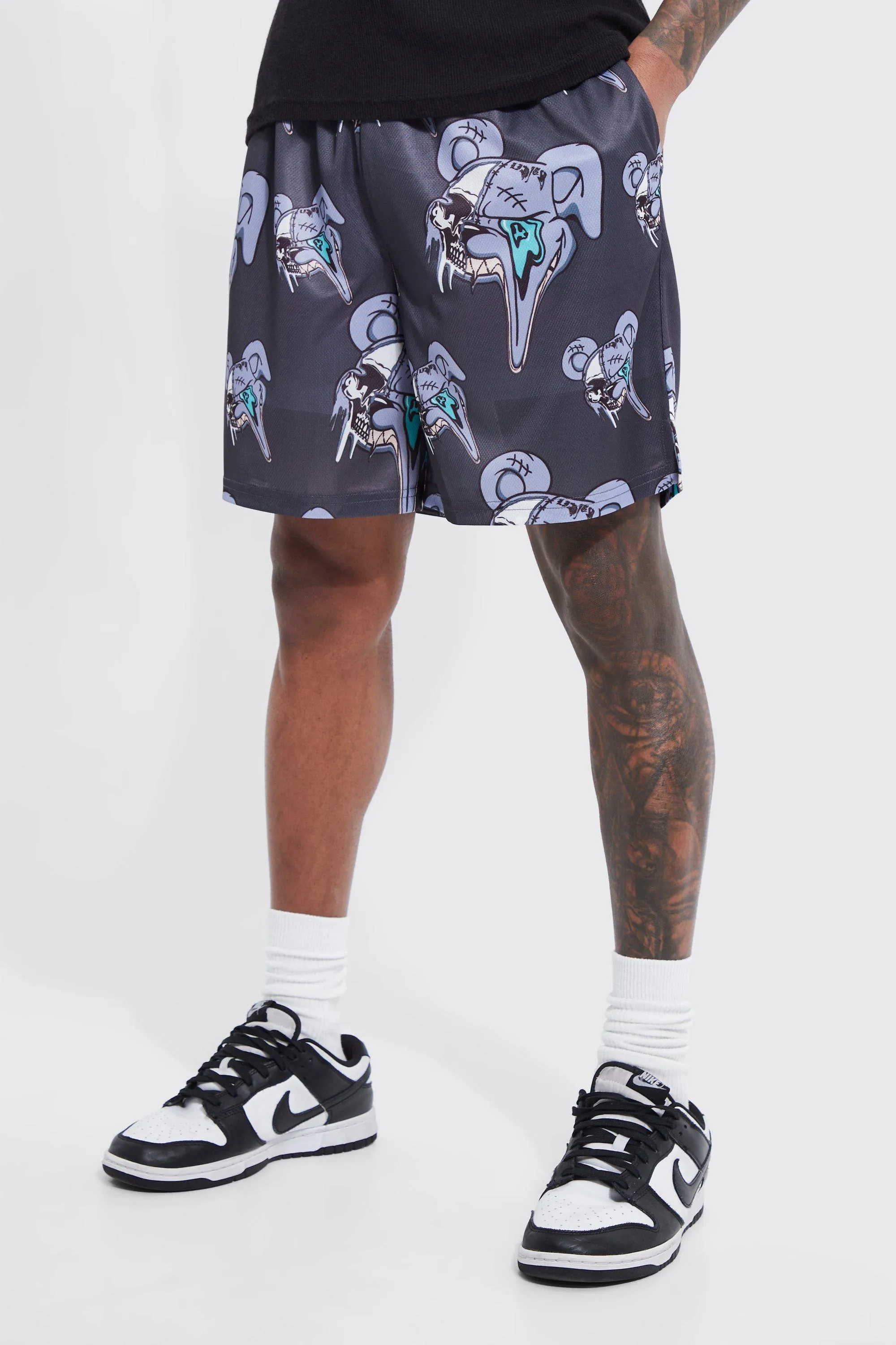 Short Loose Fit Teddy Mesh Basketball Short | boohooMAN UK