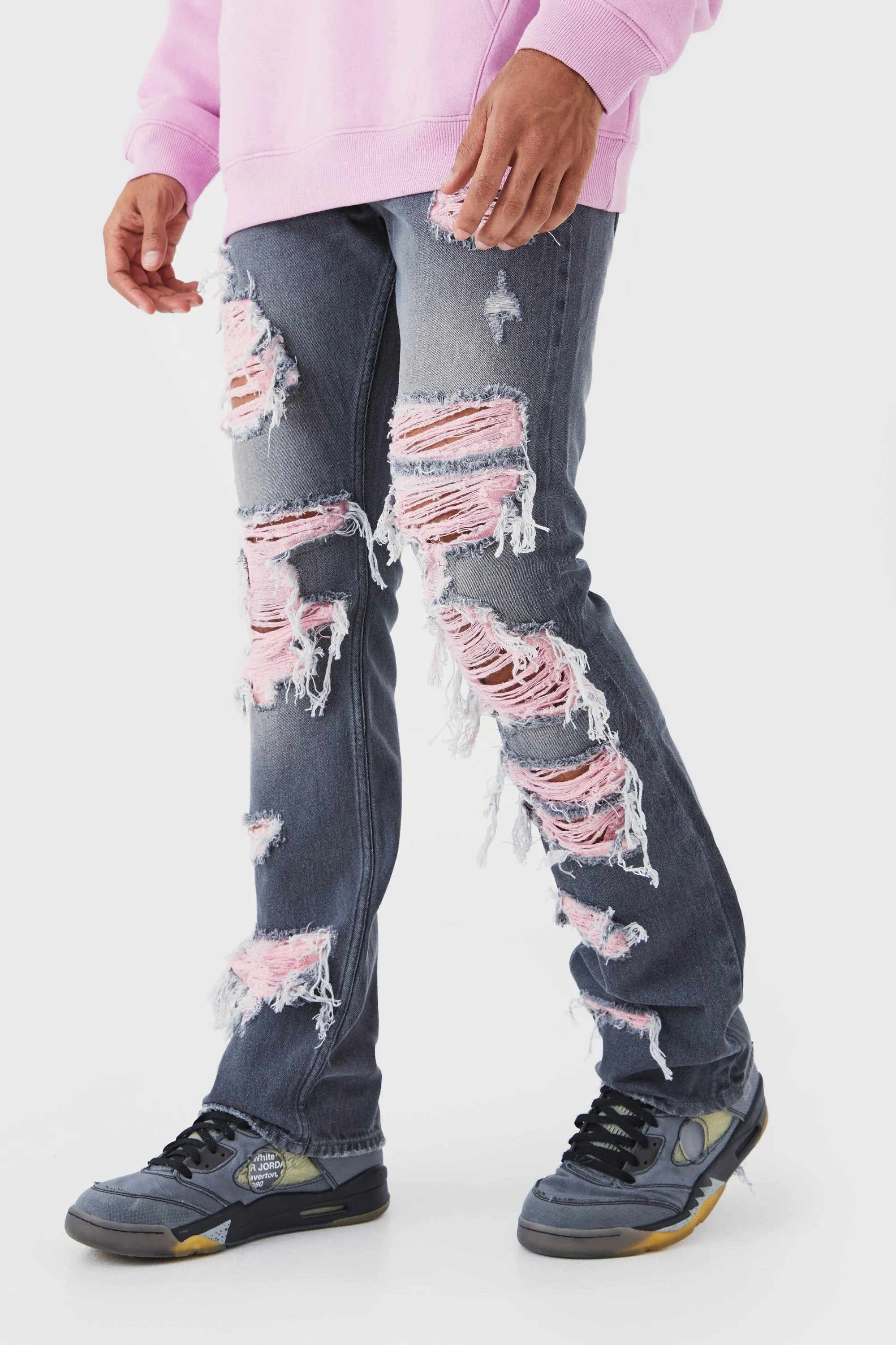 Slim Rigid Flare Contrast Rip Jeans