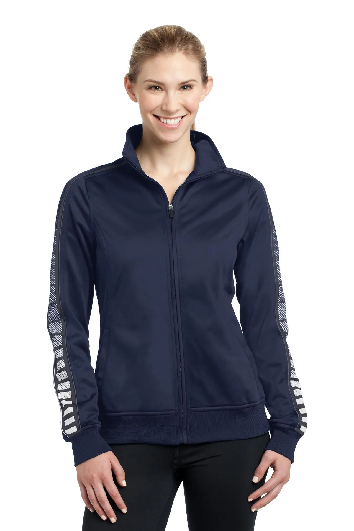 Sport Tek LST93 Sport-Tek Ladies Dot Sublimation Tricot Track Jacket SKU: LST93