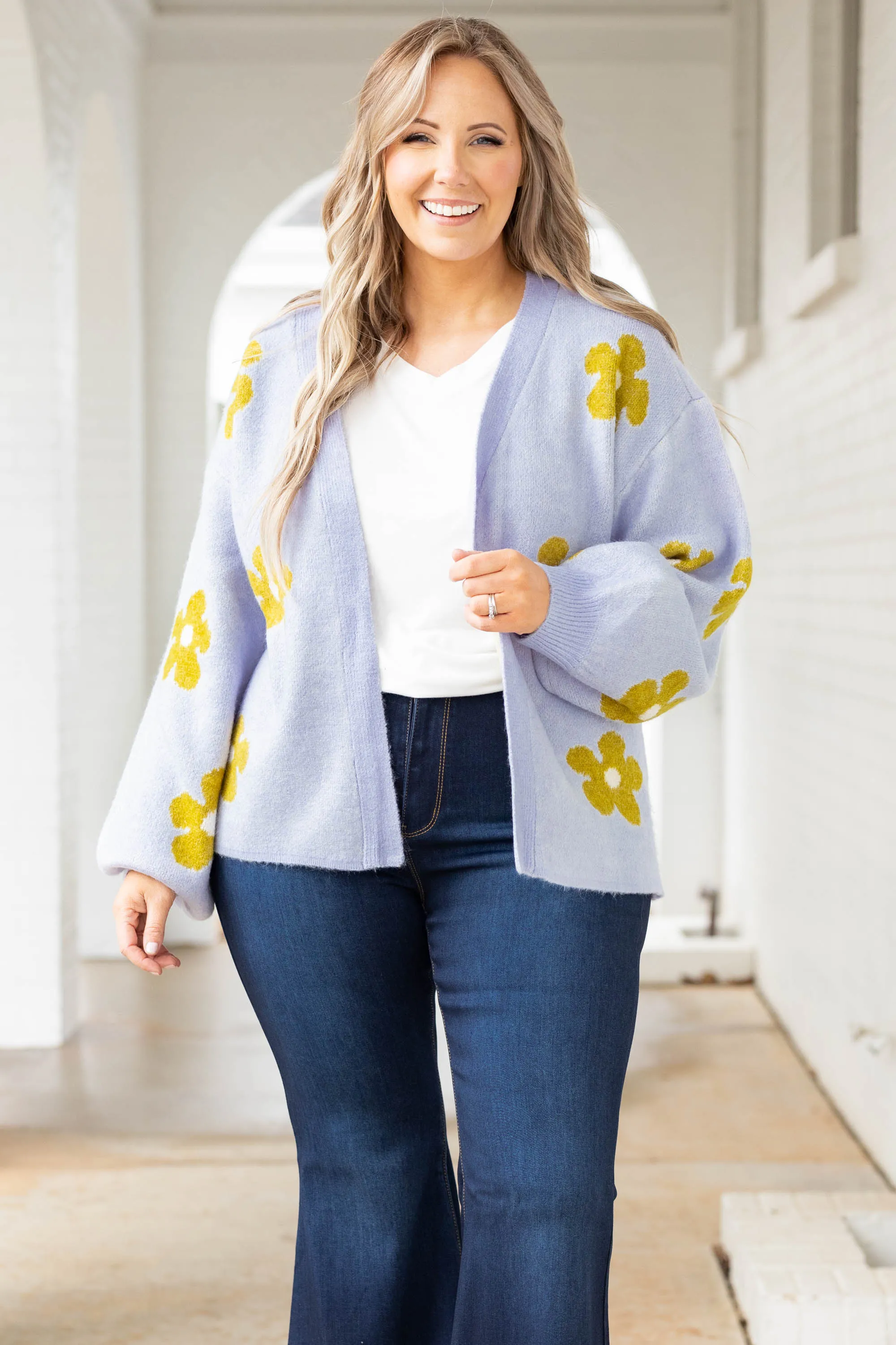 Spring Blooms Cardigan, Chambray