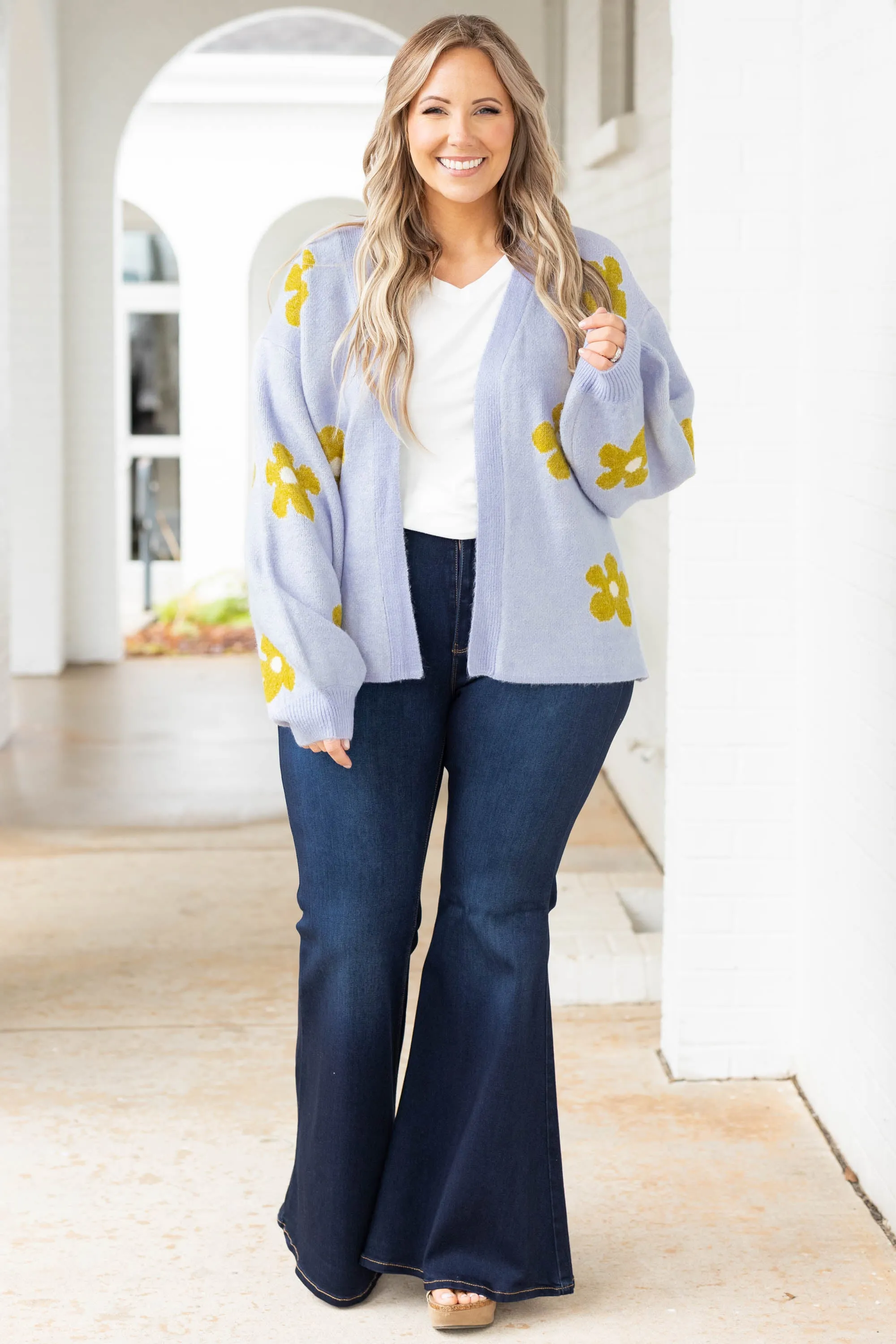 Spring Blooms Cardigan, Chambray