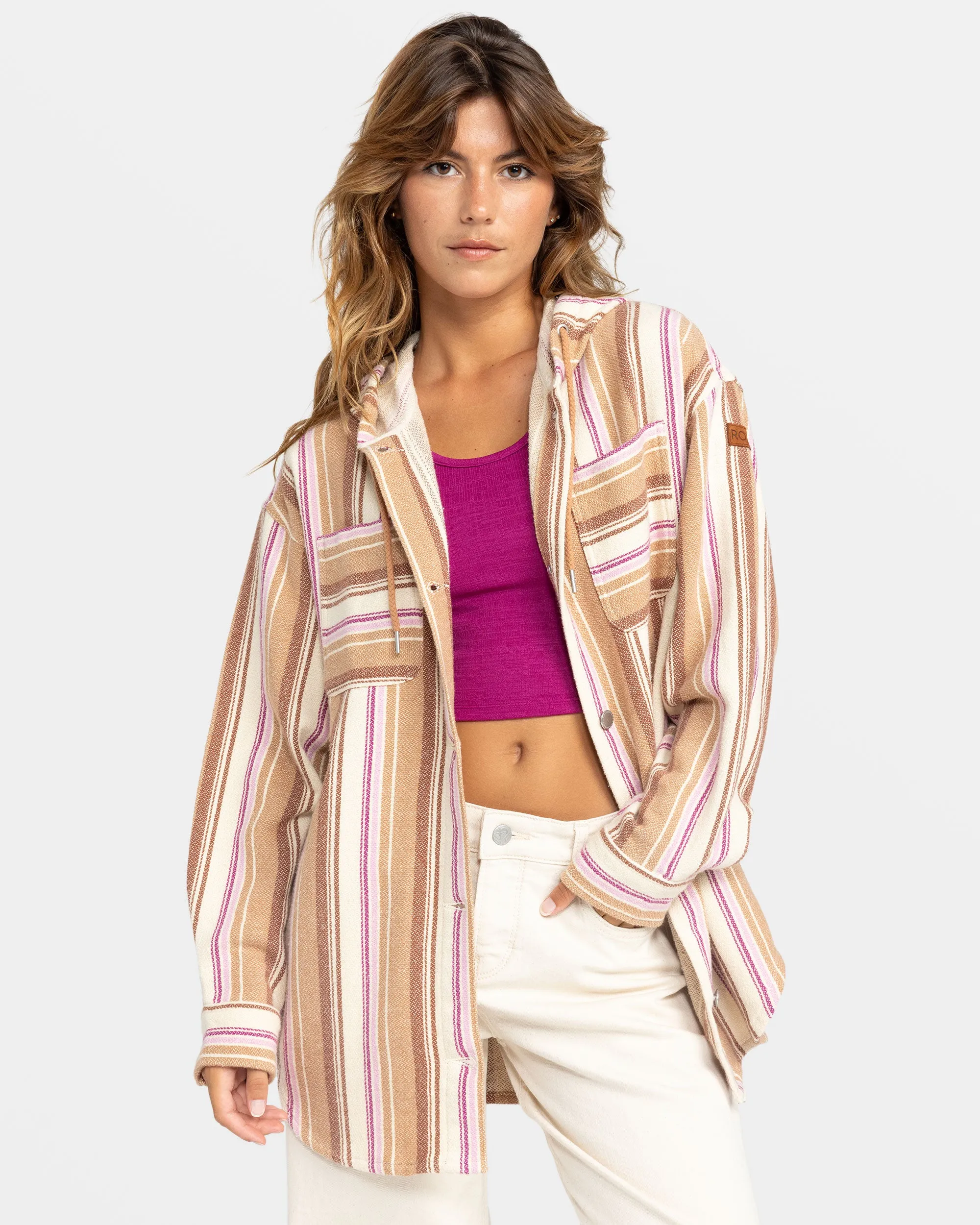 Sunlight Rider Hybrid Poncho Jacket - Camel Coastal Stripe Jacket