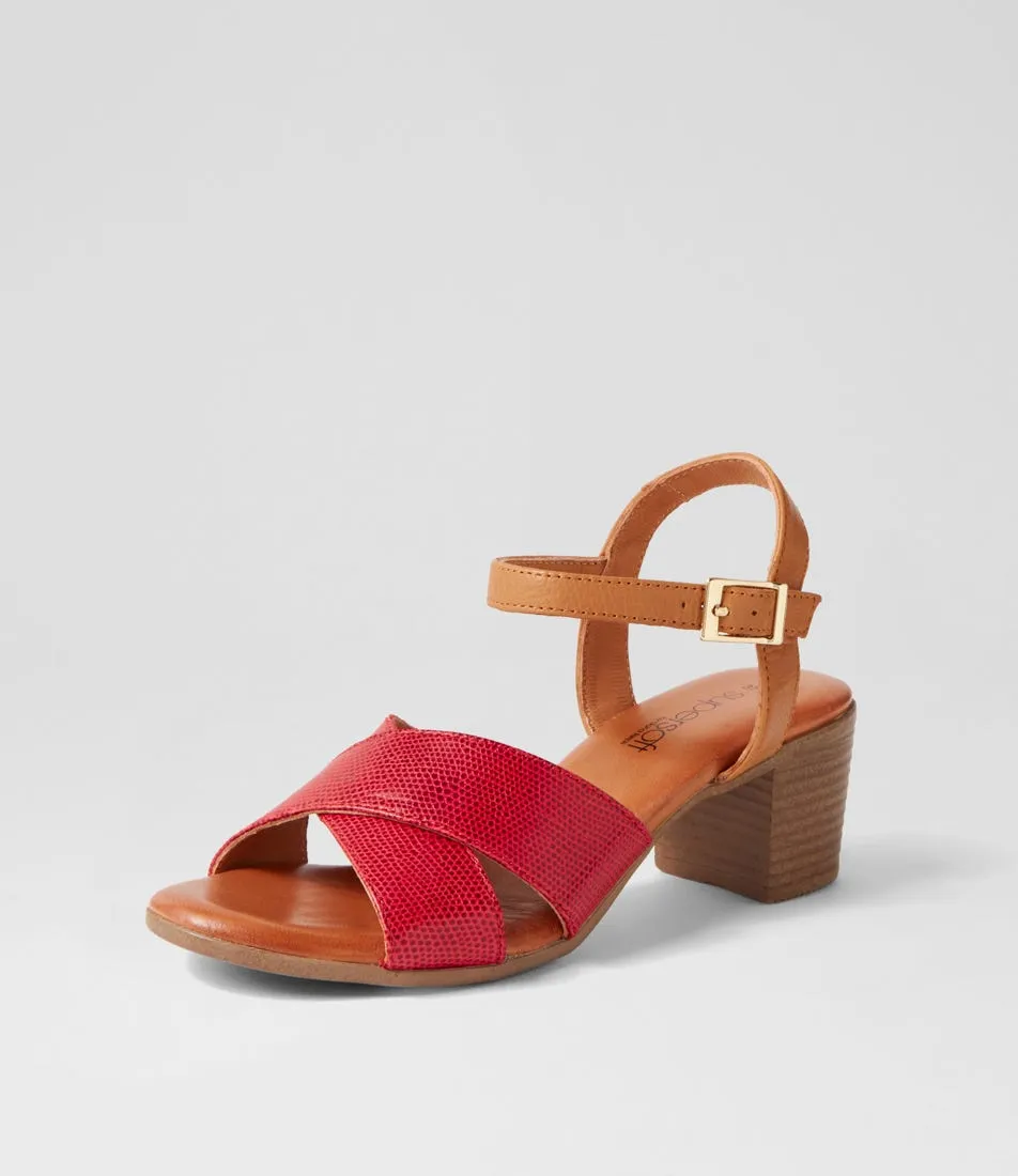 SUPERSOFT Lotions Red New Tan Lizard Leather Sandals