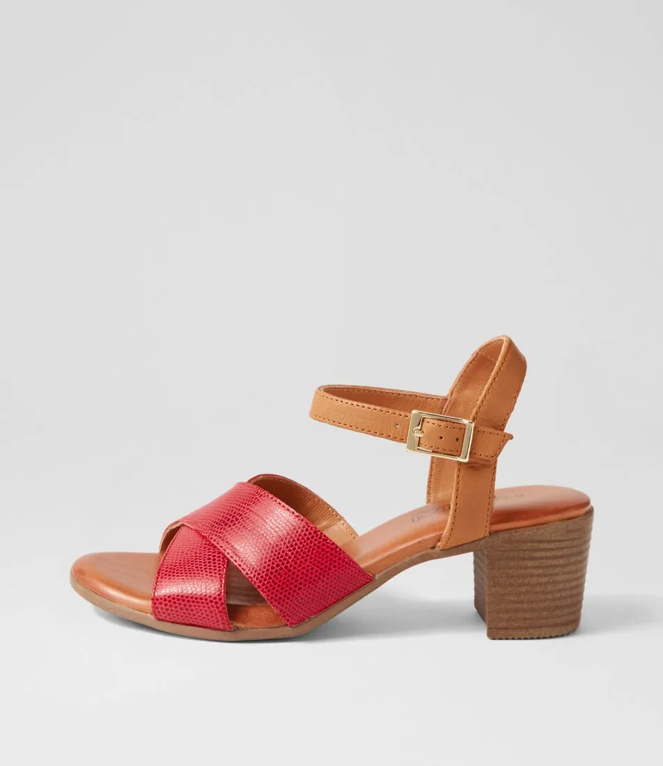 SUPERSOFT Lotions Red New Tan Lizard Leather Sandals