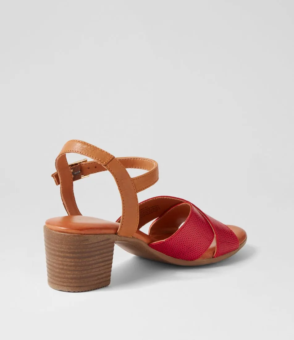 SUPERSOFT Lotions Red New Tan Lizard Leather Sandals