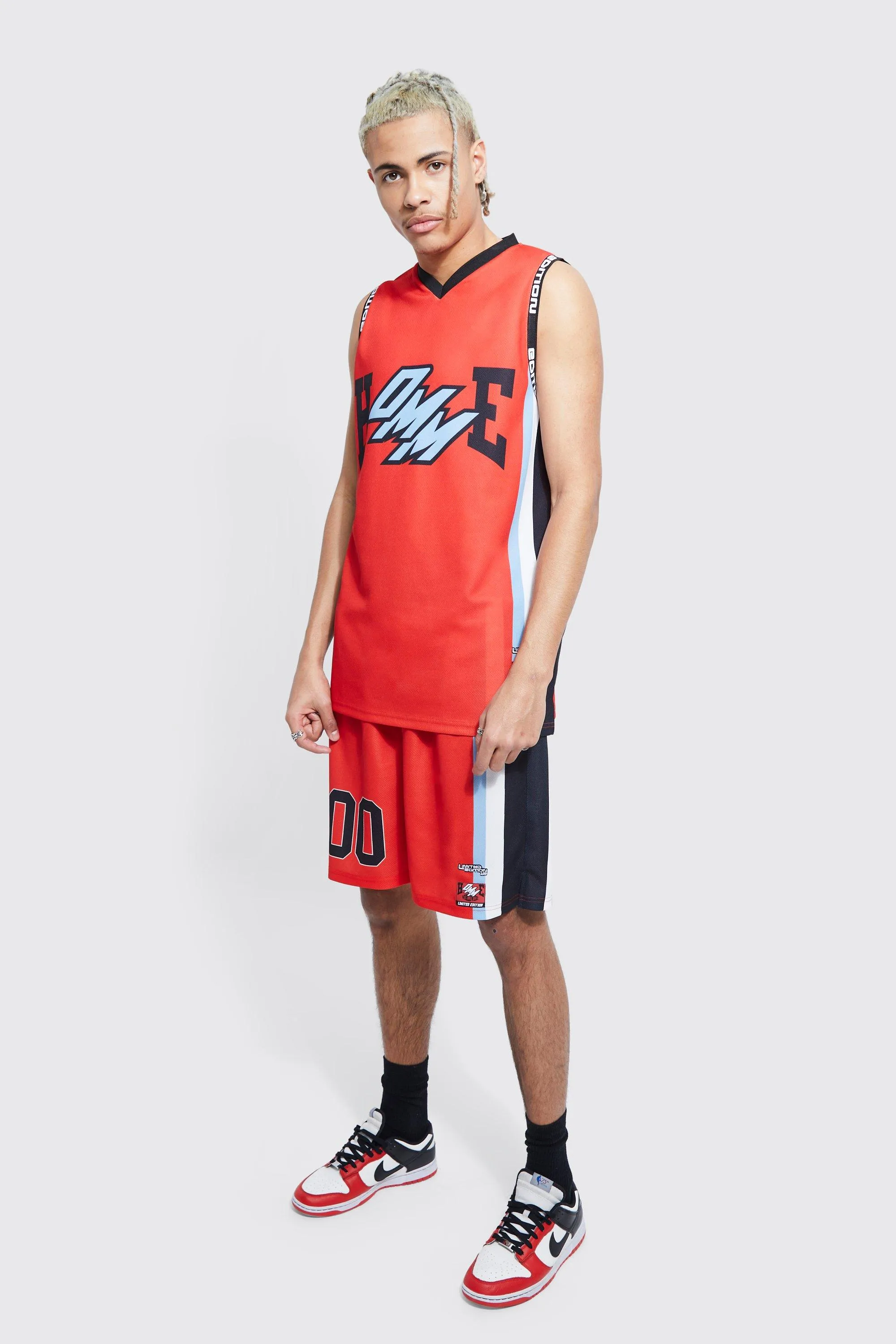 Tall Mesh Graphic Basketball T-shirt Set | boohooMAN UK