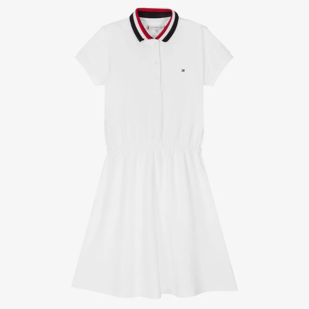 Teen White Cotton Polo Dress