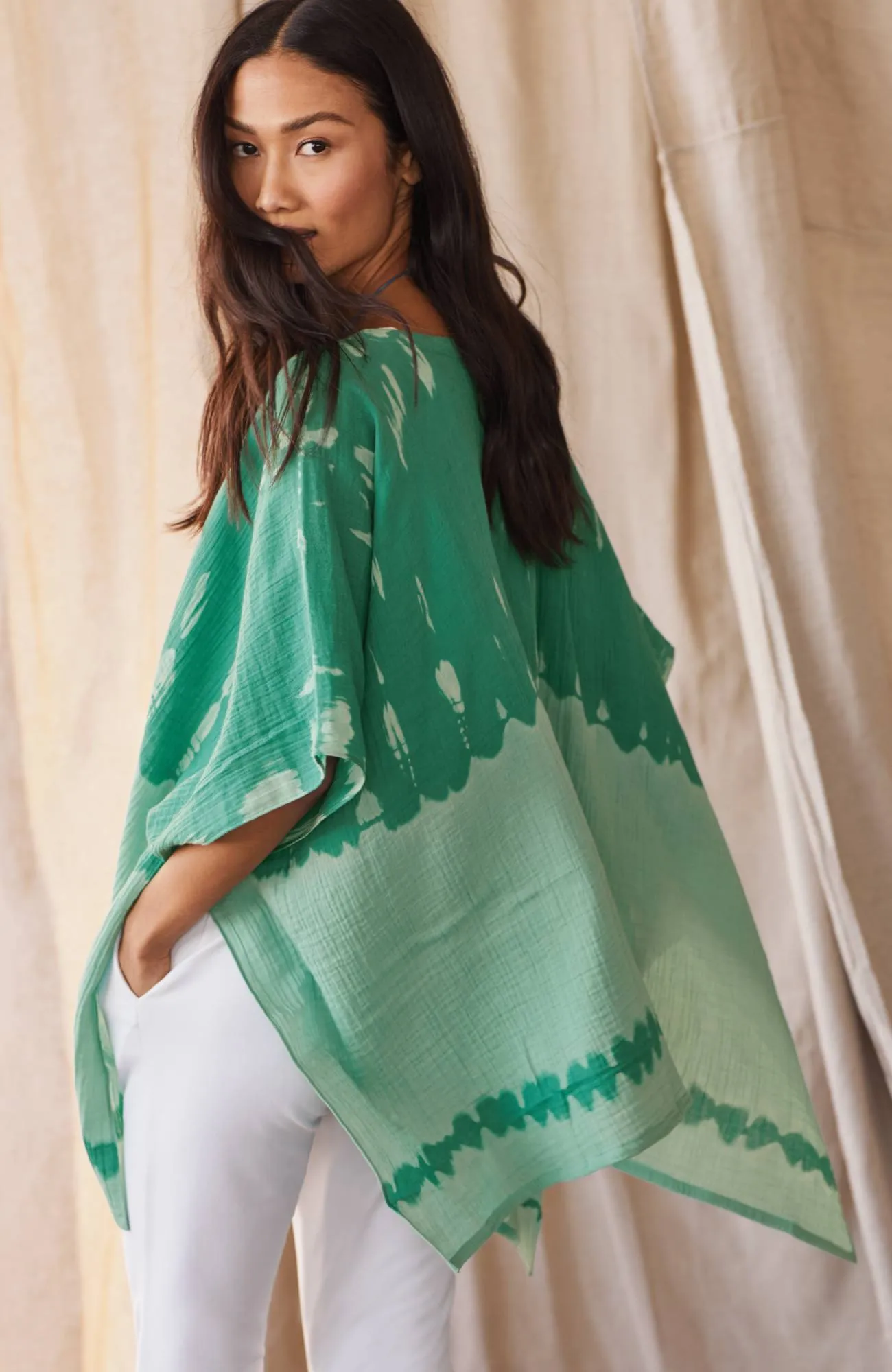 tie-dye cotton-gauze poncho