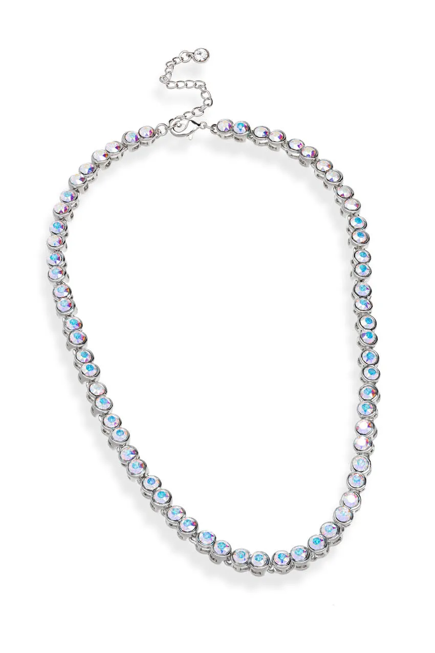 Timeless Rhodium Plated Tennis Necklace in Aurora Borealis - callura