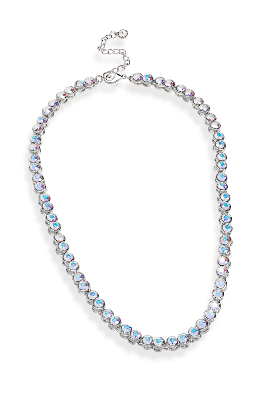 Timeless Rhodium Plated Tennis Necklace in Aurora Borealis - callura